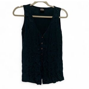 Vintage Judy Knapp Dark Green Floral Embossed Button Down Tank Top Size Small